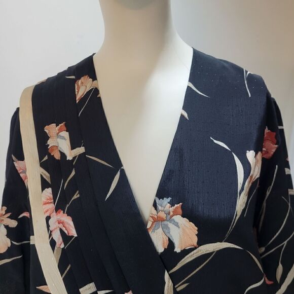 Vintage Iris Floral Faux Wrap Front Midi Dress - Picture 3 of 14